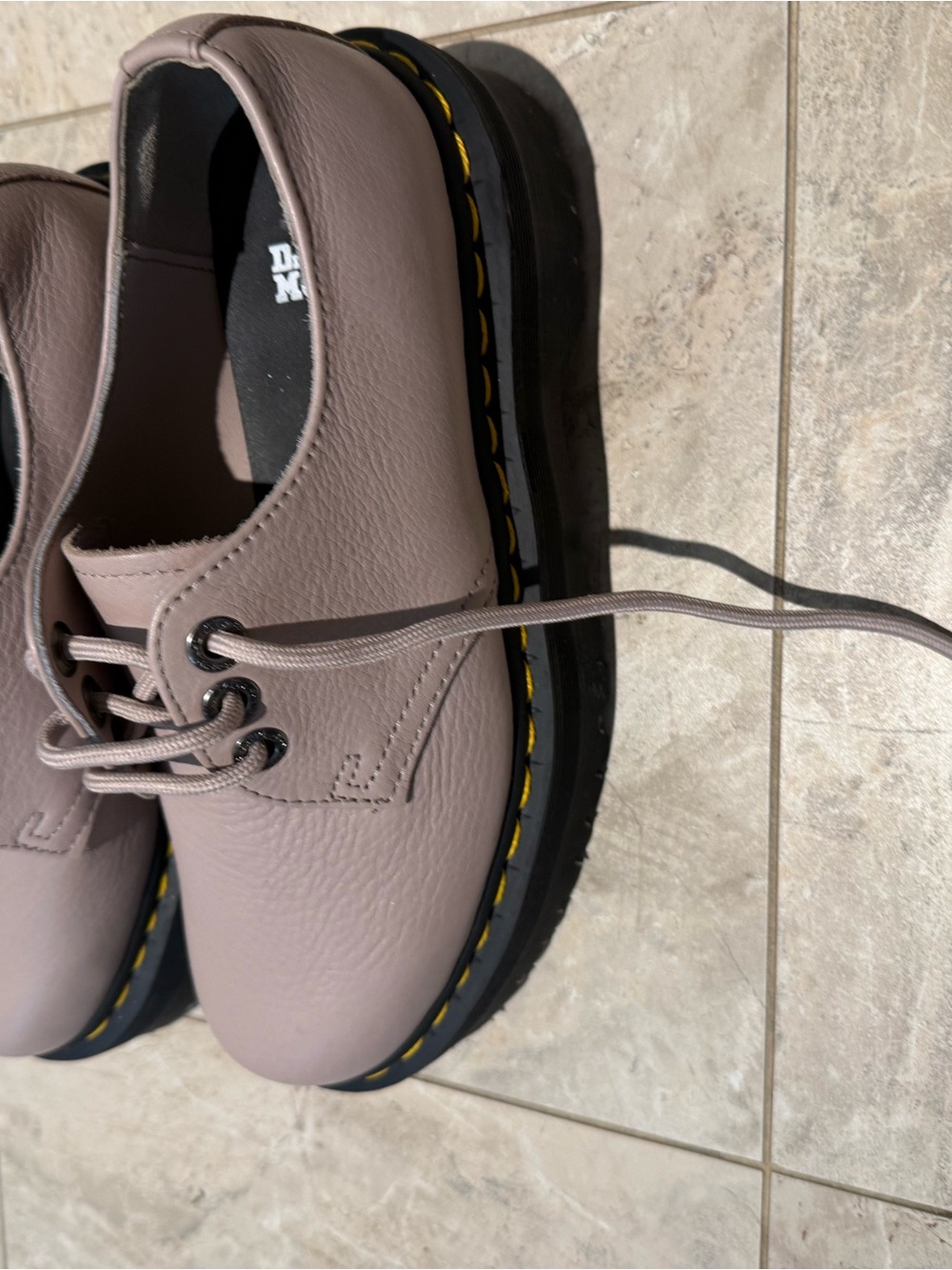 Dr. Martens Taupe Leather 3-Eye Oxford with Yellow Stitching - Picture 3 of 3